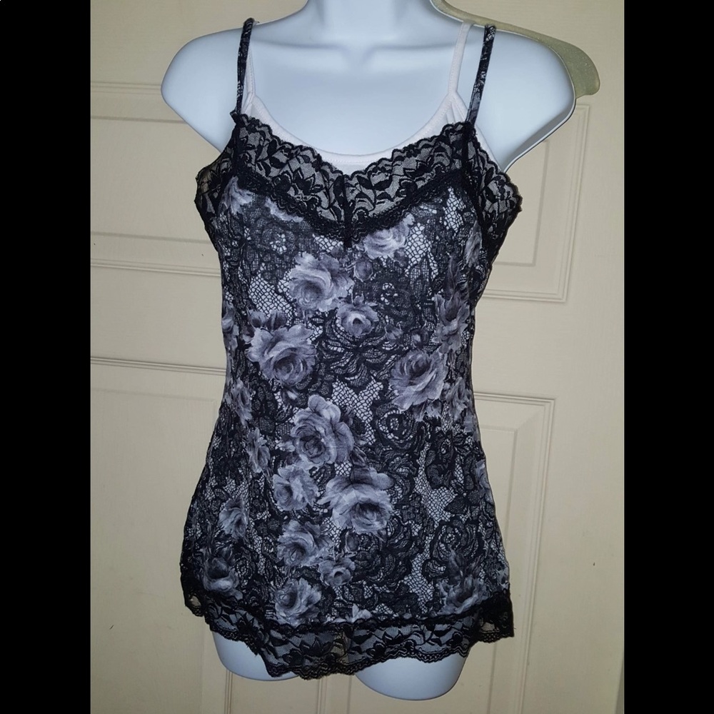 Rose and lace print cami